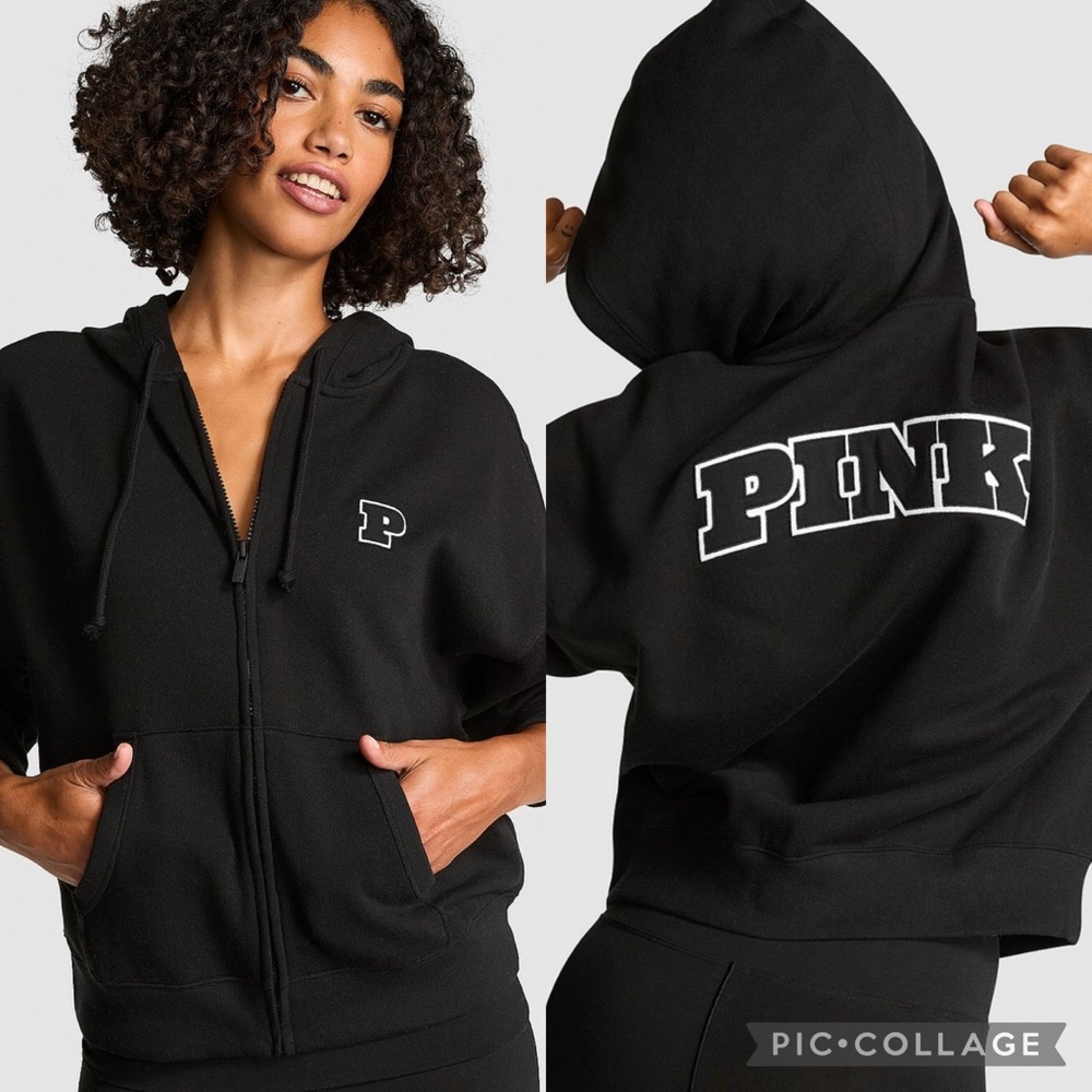 PINK FLEECE CAMPUS BLING FULL-ZIP HOODIE